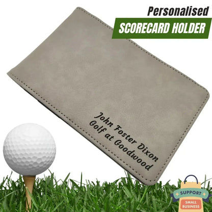 Personalised Golf Scorecard Holder | Grey PU Leather with Black Engraving | Suitable for all Golfers |  Birthday | Christmas Gift, Present