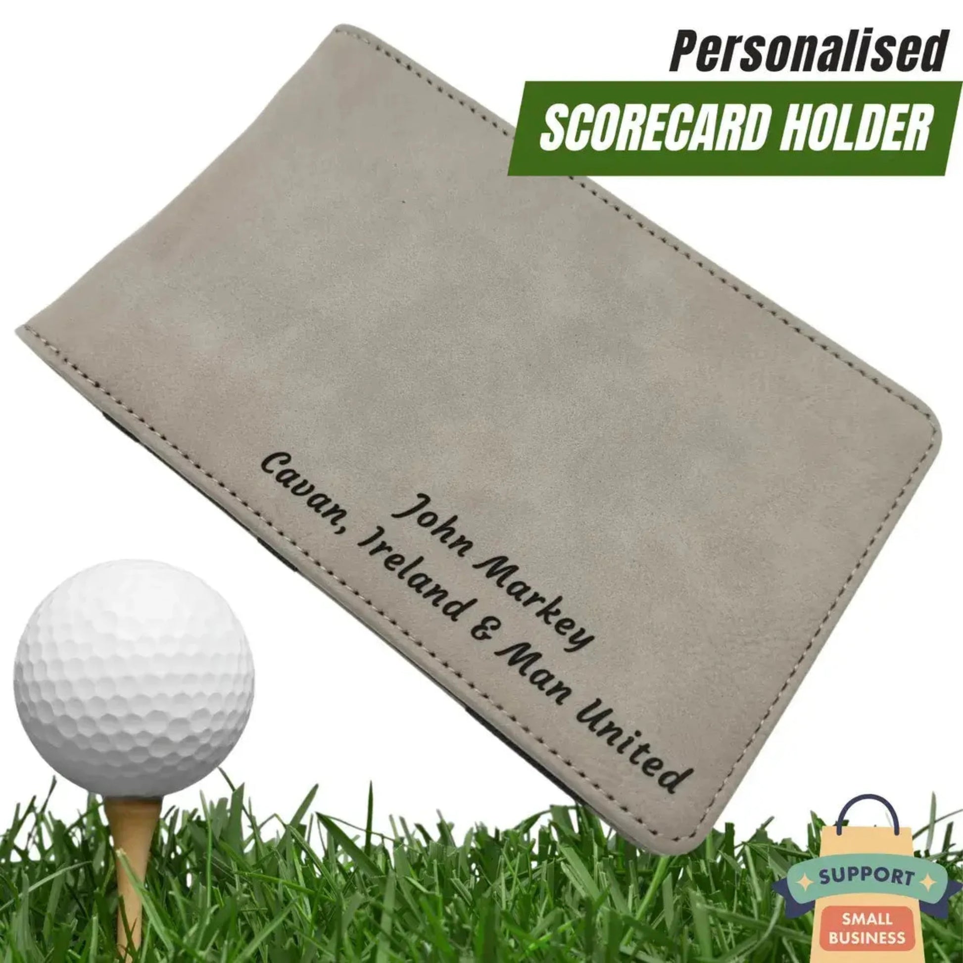 Personalised Golf Scorecard Holder | Grey PU Leather with Black Engraving | Suitable for all Golfers |  Birthday | Christmas Gift, Present