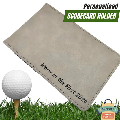 Personalised Golf Scorecard Holder | Grey PU Leather with Black Engraving | Suitable for all Golfers |  Birthday | Christmas Gift, Present