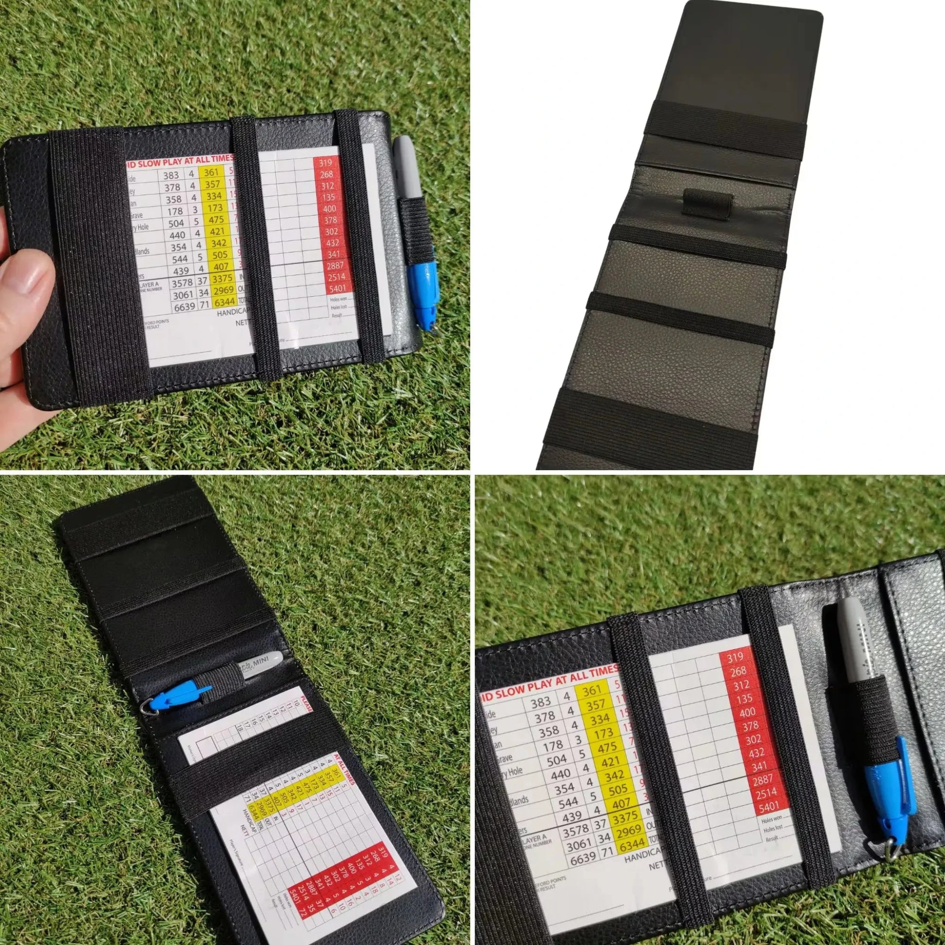 Personalised Golf Scorecard Holder Name and Year | Brown or Grey PU Leather with Black | Engraving | Matching Pencil