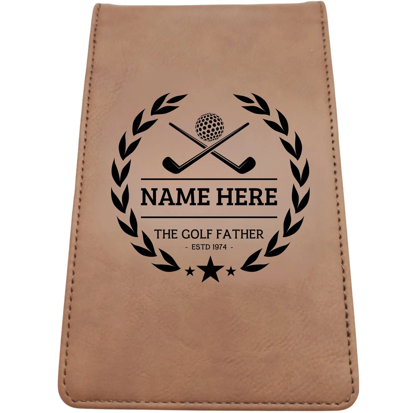 Personalised Golf Scorecard Holder Name and Year | Brown or Grey PU Leather with Black | Engraving | Matching Pencil