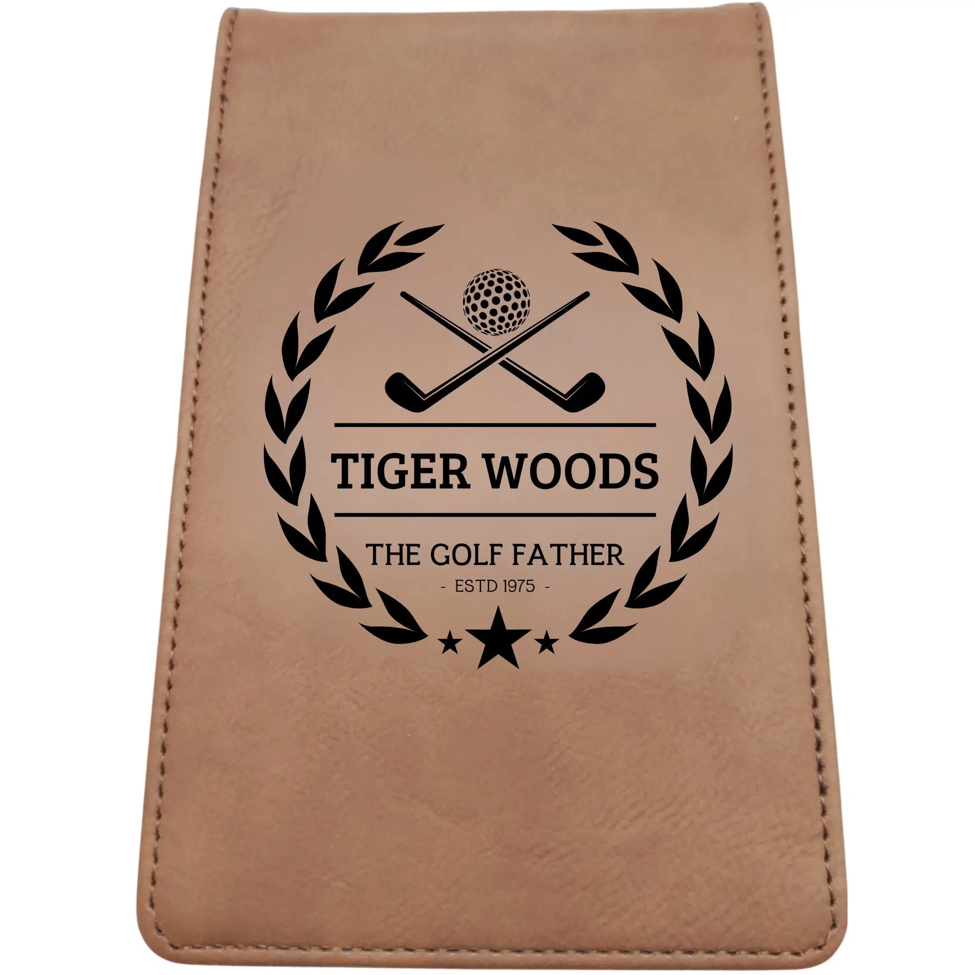 Personalised Golf Scorecard Holder Name and Year | Brown or Grey PU Leather with Black | Engraving | Matching Pencil