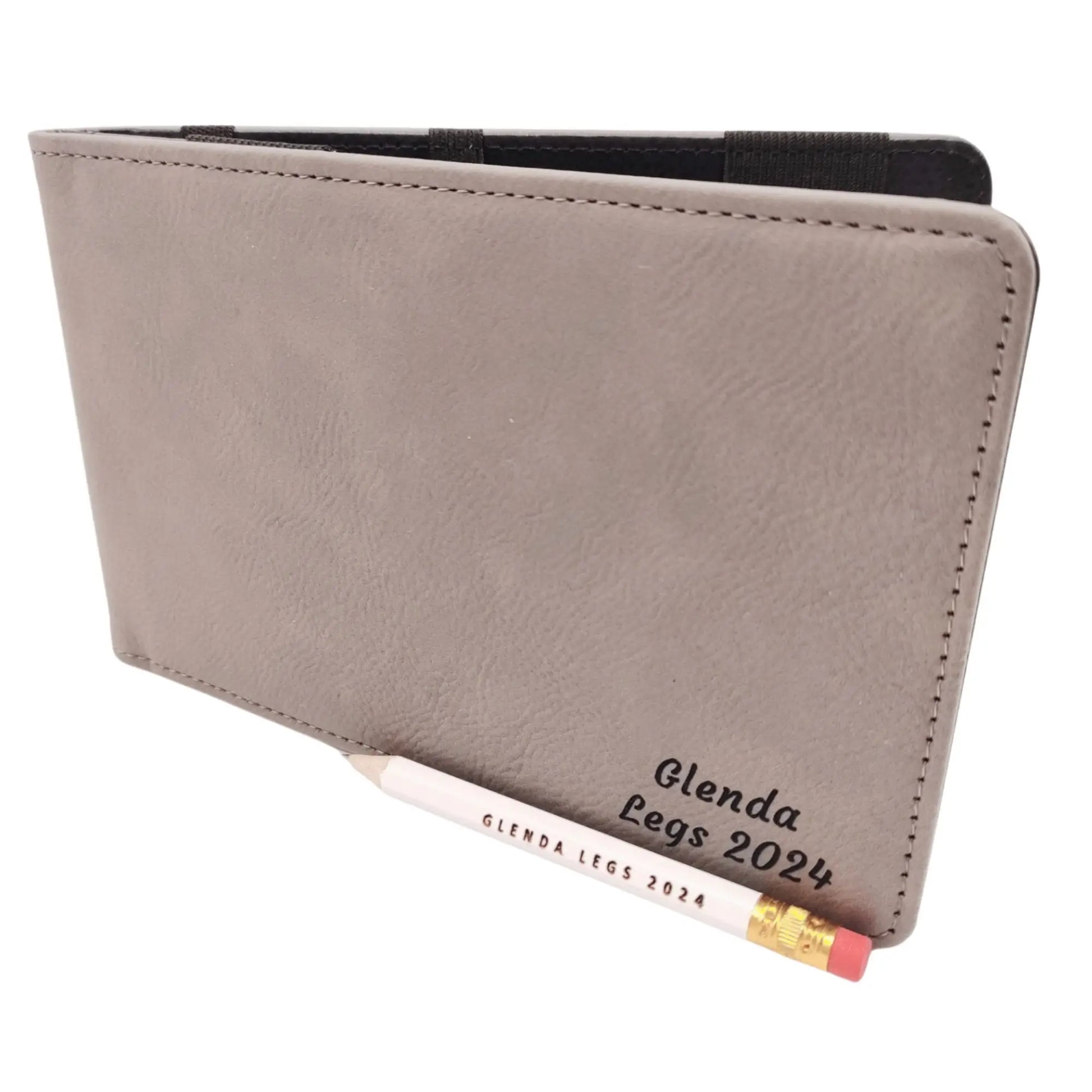 Personalised Golf Scorecard Holder with Matching Pencil | Grey PU Leather with Black Engraving | Suitable for all Golfers |  Birthday | Christmas Gift, Present