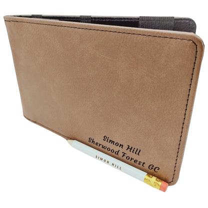 Personalised Golf Scorecard Holder | Brown PU Leather with Black | Engraving | Matching Pencil