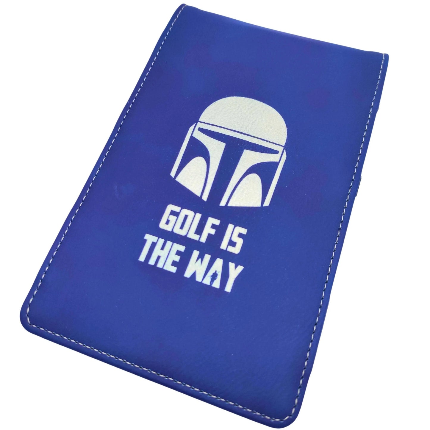 Star Wars Golf Scorecard Holder | The Mandalorian | Blue PU Leather with Silver Engraving - Golf Gifts Direct