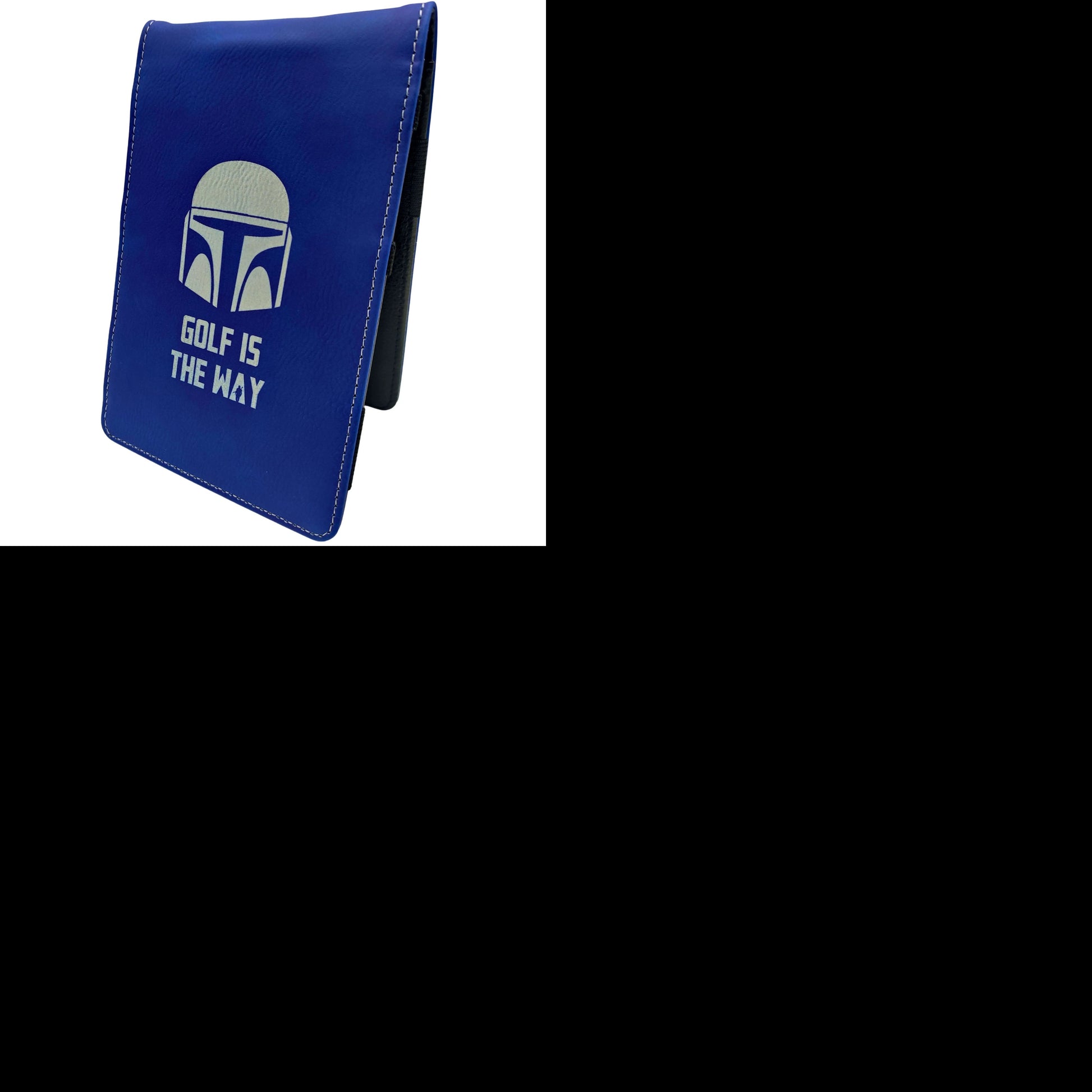 Star Wars Golf Scorecard Holder | The Mandalorian | Blue PU Leather with Silver Engraving - Golf Gifts Direct